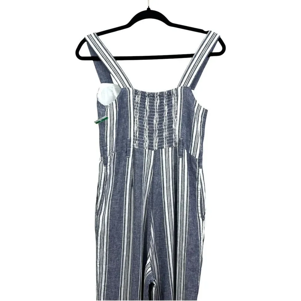 Rails Women Linen Blend Jumpsuit Harper Striped Smocked Pockets Blue White XXS* - Picture 6 of 6